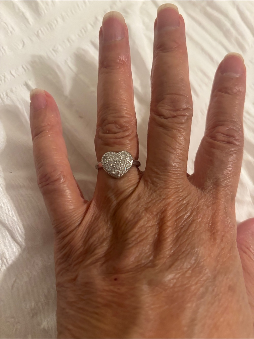Sterling Silver Heart Pavé Ring - Women's Size 8